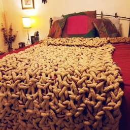 Chunky Knit Blanket, Throw, Brown Red & Thick, Beige Blanket Throw - thumbnail 3