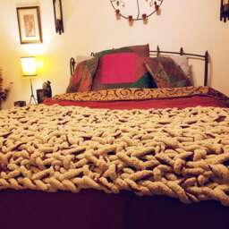 Chunky Knit Blanket, Throw, Brown Red & Thick, Beige Blanket Throw - thumbnail 2