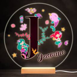 Sealife With Mermaids Alphabet Letter J Round Personalised Gift Lamp Night Light - Bedroom - thumbnail 1