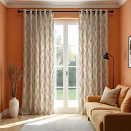 Beige Geometric Curtains, Neutral Wavy Pattern Drapes, Custom Window Panels For Living Room Bedroom Modern Home Decor