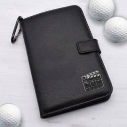 Film Clapperboard Design - Personalised Leatherette Golf Organiser Complete With Divot Repairer, Marker, Tees, Scorecard & Pencils