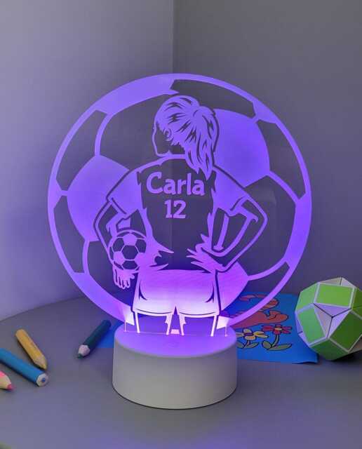 Personalised Football Girl Led Night Light Remote Controlled Color Changing Lamp - image 1