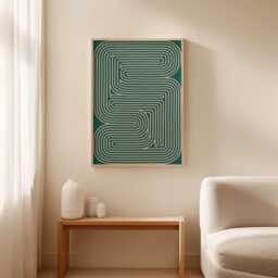 Teal Maze Poster - Minimal Geometric Wall Art Abstract Line Print - thumbnail 2