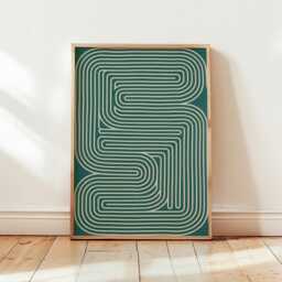 Teal Maze Poster - Minimal Geometric Wall Art Abstract Line Print - thumbnail 4