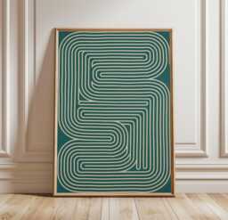 Teal Maze Poster - Minimal Geometric Wall Art Abstract Line Print
