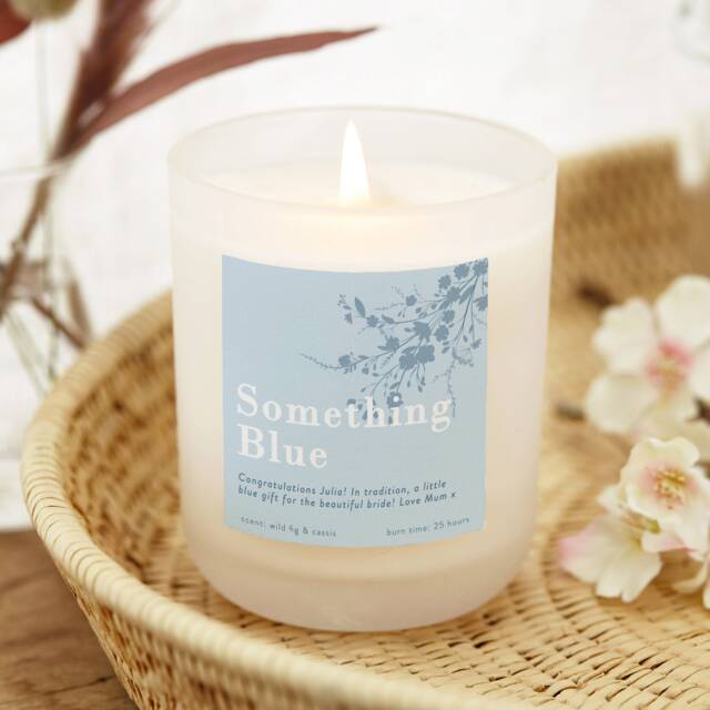 Something Blue Wedding Candle, Unique Bridal Gift, Personalised Soy Candle - image 1