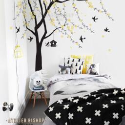 Cherry Blossom Tree Wall Decal Vines, Birdhouse, Nursery Decor - thumbnail 3