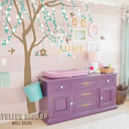 Cherry Blossom Tree Wall Decal Vines, Birdhouse, Nursery Decor - thumbnail 2