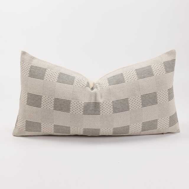 Cotton Lumbar Pillow Cover, Black Stripes & Dots, Farmhouse Cushion - image 1