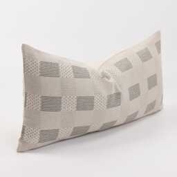 Cotton Lumbar Pillow Cover, Black Stripes & Dots, Farmhouse Cushion - thumbnail 3