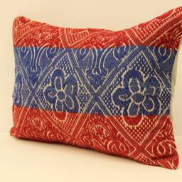 Handmade Wool Kilim Lumbar Pillow Cover, 14x20 Boho Turkish Cushion - thumbnail 3