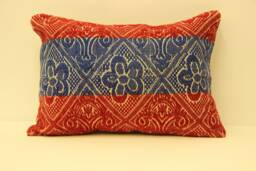 Handmade Wool Kilim Lumbar Pillow Cover, 14x20 Boho Turkish Cushion - thumbnail 1