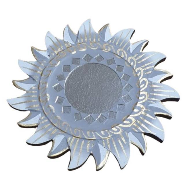 Wooden Hand Painted Hanging White/ Grey Sun Mirror. Decorated Hanging Mirror With Loop. Home Decoration. Mirrors. Suns & Moons