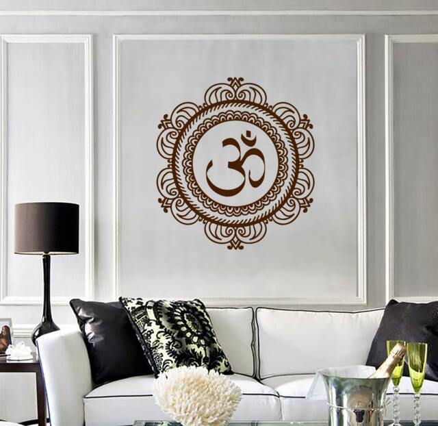 Wall Vinyl Decal Mandala Om Symbol Of Universe Cosmos Yoga Religious Spiritual Modern Home Decor - #1258Di - image 1