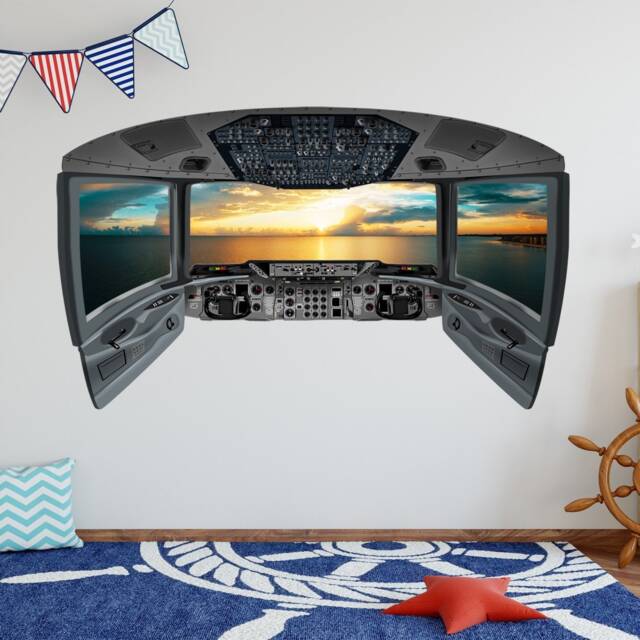 Vwaq Cockpit Wall Decal - 3D Airplane Window Sticker Ocean View Mural - Cp11 - image 1