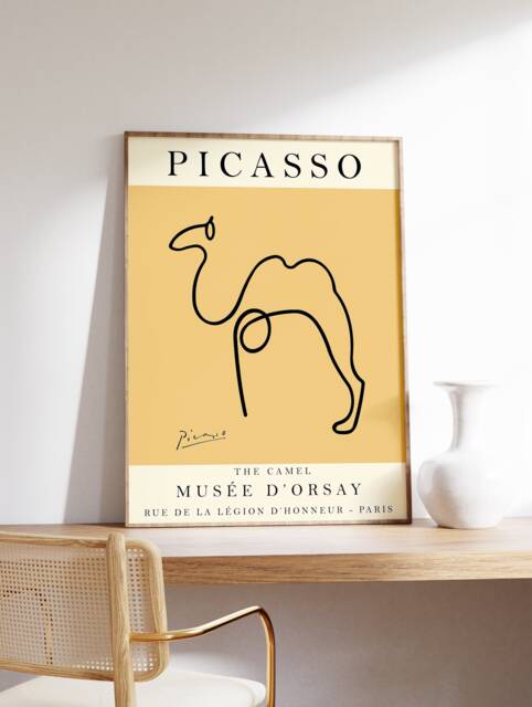 Picasso Exhibition Poster, Sandy Camel, Vintage Art Print, Minimalist Line Illustration Drawing, Bedroom Art, Ideal Gift - image 1