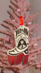 Found Thing Studio Collab Yeehaw Cowgirl Boot Christmas Stocking With Fringe, Cowboy, Tassels, Tassel, Handmade, Wall Hanging, Western