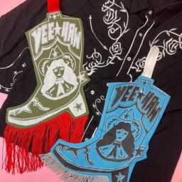 Found Thing Studio Collab Yeehaw Cowgirl Boot Christmas Stocking With Fringe, Cowboy, Tassels, Tassel, Handmade, Wall Hanging, Western - thumbnail 4