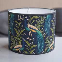 Navy Blue & Turquoise Lampshade - Handmade Peacock Print Drum Pendant Light Statement Ceiling Shade For Living Room Or Bedroom - thumbnail 3