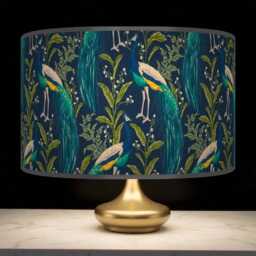 Navy Blue & Turquoise Lampshade - Handmade Peacock Print Drum Pendant Light Statement Ceiling Shade For Living Room Or Bedroom - thumbnail 2