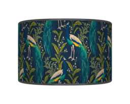 Navy Blue & Turquoise Lampshade - Handmade Peacock Print Drum Pendant Light Statement Ceiling Shade For Living Room Or Bedroom - thumbnail 1