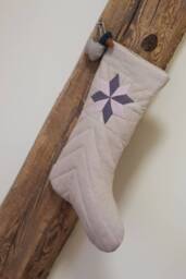 Ready To Ship Linen Quilted Christmas Stocking With Name Personalization Embroidery & Patchwork Star - thumbnail 1