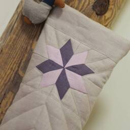 Ready To Ship Linen Quilted Christmas Stocking With Name Personalization Embroidery & Patchwork Star - thumbnail 3