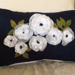 Orange Poppy Pillow Cover, Flower Pillow, Piped Pillow, Blue Gray Herringbone Wedding Accent Decorative Sofa - thumbnail 4
