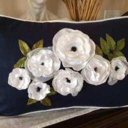 Orange Poppy Pillow Cover, Flower Pillow, Piped Pillow, Blue Gray Herringbone Wedding Accent Decorative Sofa - thumbnail 2