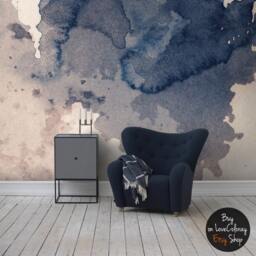 Ink Splatter Navy Wall Mural, Self Adhesive Removable Wallpaper, Classic Texture, Splash Art, Retro Watercolor Wall Mural #15 - thumbnail 2