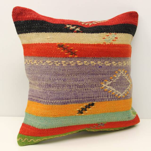 Handmade Kilim Pillow Cover - 16x16 Inch - Boho Home Decor - image 1