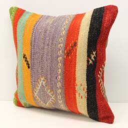 Handmade Kilim Pillow Cover - 16x16 Inch - Boho Home Decor - thumbnail 3