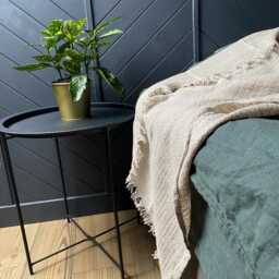 Soft Linen Blanket, Washed Cover, Natural Color, Fringed Throw - thumbnail 2