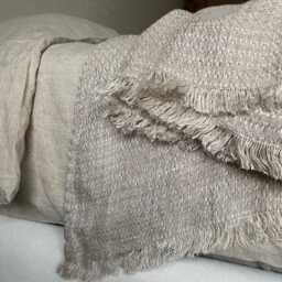 Soft Linen Blanket, Washed Cover, Natural Color, Fringed Throw - thumbnail 4
