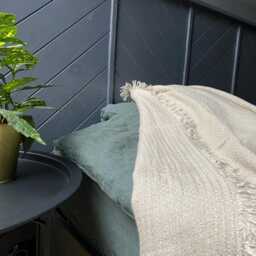 Soft Linen Blanket, Washed Cover, Natural Color, Fringed Throw - thumbnail 3