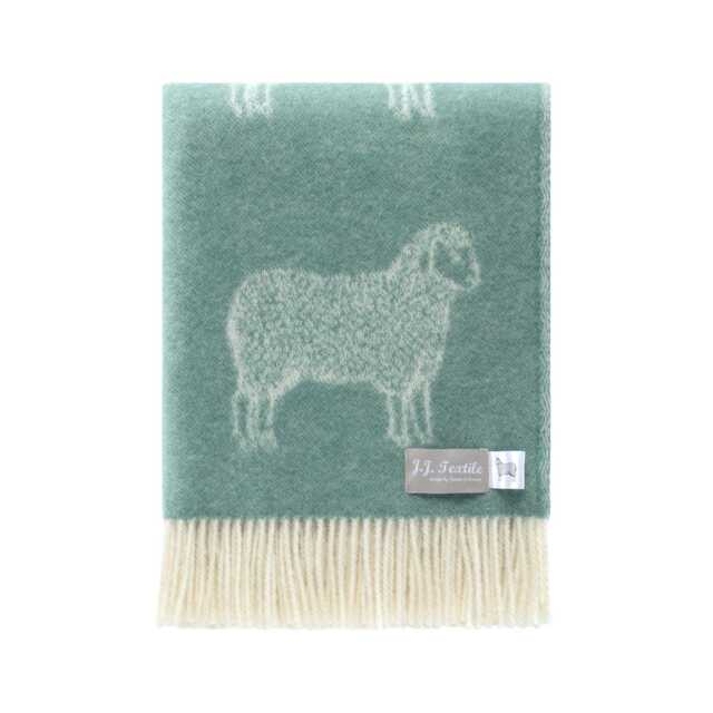 Eucalyptus Green Sheep Wool Throw - Mint Blue Woven Blanket Made From Pure Ideal For Housewarming Gift - image 1