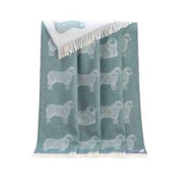Eucalyptus Green Sheep Wool Throw - Mint Blue Woven Blanket Made From Pure Ideal For Housewarming Gift - thumbnail 2