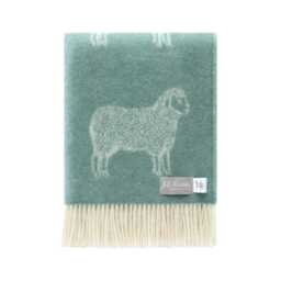 Eucalyptus Green Sheep Wool Throw - Mint Blue Woven Blanket Made From Pure Ideal For Housewarming Gift - thumbnail 1