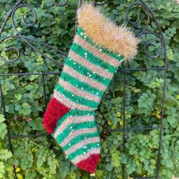 Metallic Green Striped Christmas Stocking By Jinglebellsocks