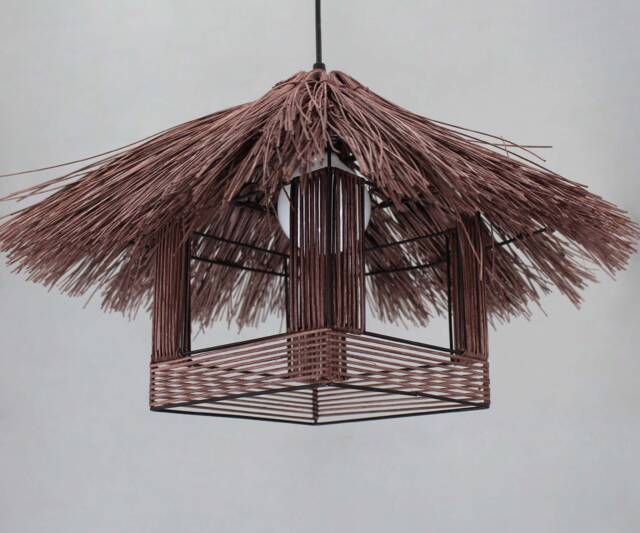 Rattan Farmhouse Chandelier - Rustic Brown Or Natural Lighting - image 1
