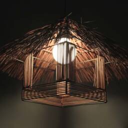 Rattan Farmhouse Chandelier - Rustic Brown Or Natural Lighting - thumbnail 3
