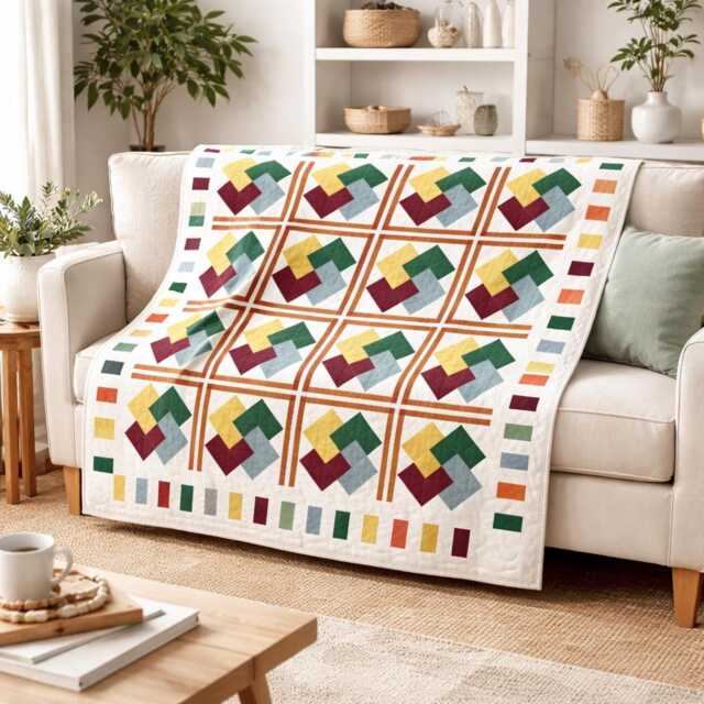 Interwoven Paths Quilt Pattern - Modern Geometric Patchwork - PDF Pattern, 76x92 Throw/Bed Size - image 1