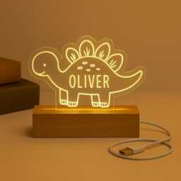 Personalised Dinosaur Night Light - Custom Name Led Lamp For Kids, Boys Bedroom Decor, Nursery & Birthday Gift - thumbnail 2