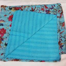 Indian Handmade Kantha Quilt New Beautiful Print Bed Cover Floral Throw Cotton Blanket Gudari - thumbnail 2