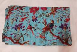 Indian Handmade Kantha Quilt New Beautiful Print Bed Cover Floral Throw Cotton Blanket Gudari - thumbnail 1