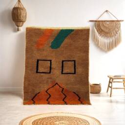 Custom Sahara Brown Wool Rug Handmade Moroccan Checkered Rug