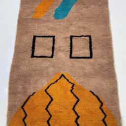 Custom Sahara Brown Wool Rug Handmade Moroccan Checkered Rug - thumbnail 2