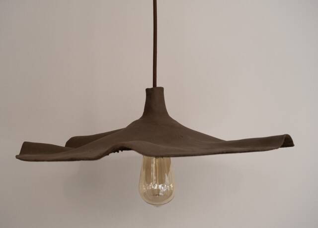 Handmade Ceramic Flower Pendant Light - Brown Wabi Sabi Lighting - 15 - image 1