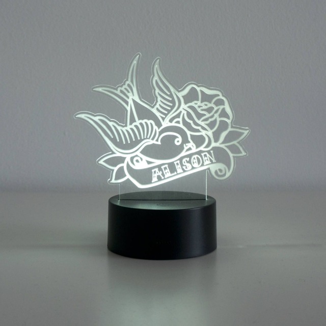 Personalised Tattoo Swallow Led Night Light - Custom Retro Name Desk Lamp - image 1
