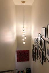 stairway Chandelier Long Cascading Foyer Lighting 7 Cluster Hanging Pendant Lighting Modern Chandelier Cloth Cords Copper Dipped Led Globes